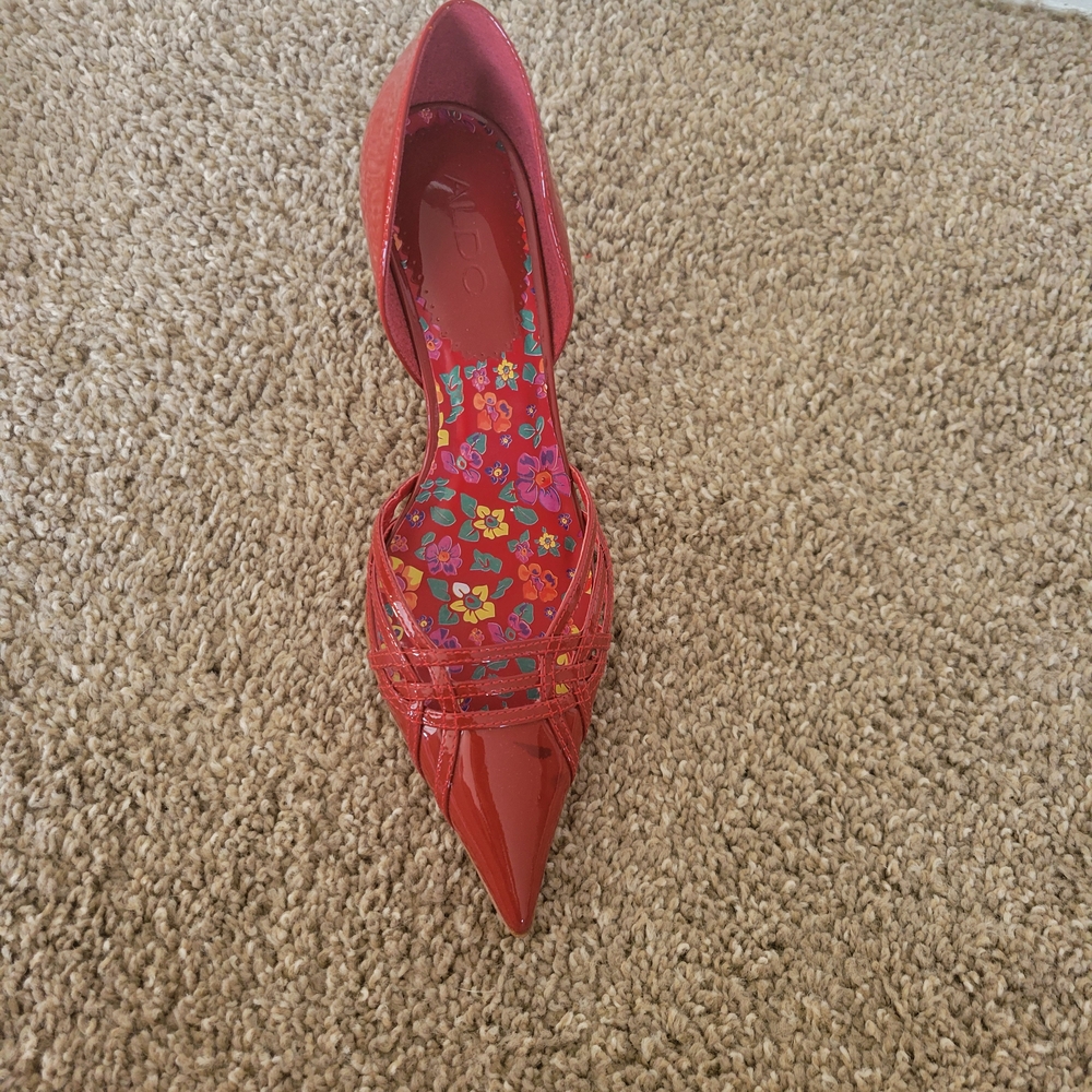 Aldo Red Kitten Heel D'Orsay Shoes with Floral Design